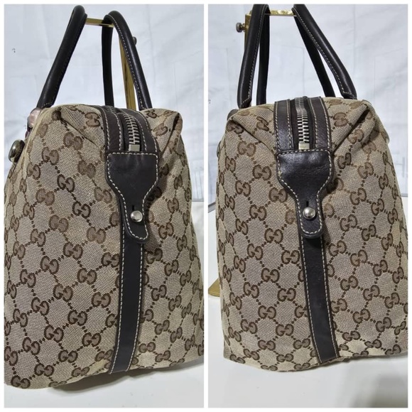 Authentic GUCCI MONOGRAM CANVAS MATCH BALL WEB BOSTON BAG - Picture 10 of 12